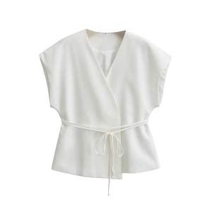 Gilet doppiopetto in <span class=keywords><strong>lino</strong></span> da <span class=keywords><strong>donna</strong></span> per il commercio estero <span class=keywords><strong>pantaloni</strong></span> a pieghe tinta unita Set da <span class=keywords><strong>donna</strong></span> stile elegante Hot Cross-Border - Product Image 6