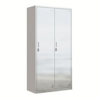 Armoire de rangement moderne à double porte en acier inoxydable avec penderie et miroir, armoire métallique autoportante grande capacité pour hôtel