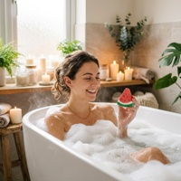 Bombe de bain effervescente artisanale en forme de tranches de pastèque, rouge et verte, design mignon, pour spa relaxant, lot de 6 pièces, cadeau personnalisé OEM ODM 100g