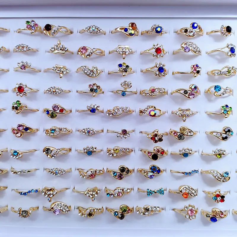 Wholesale Bulk Lot KC gold plated Crystal Rings Women Jewelry Colorful Rhinestone Zircon Wedding Rings