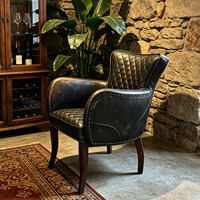 Fauteuil individuel vintage en cuir véritable huilé et ciré, haut dossier, haut de gamme, pour salle à manger, bar, club, café américain