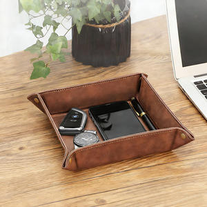 Genuine Leather Valet Tray Desktop <b>Storage</b> Organizer,Premium Leather Catchall <b>Bedside</b> Vanity Tray Nightstand Caddy Holder - Product Image 1