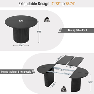 Mesa de Comedor Ovalada Moderna, Mesa de Cocina Redonda Extensible con Base Acanalada, Mesa de Comedor Extensible para 4-8 Personas - Product Image 2