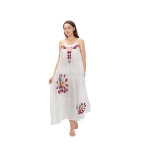 Robe longue décontractée pour femme, nouvelle collection, motif floral brodé, en dentelle, éco-responsable, tissée, taille naturelle, style formel - Product Image 2