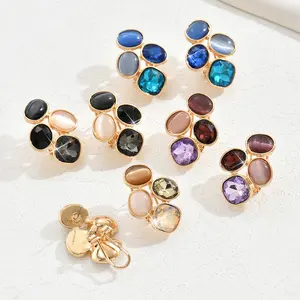 Anting-anting Stud Kaca Patri Vintage 2024, Anting-anting Stud Bulat Tidak Beraturan untuk Wanita, Pesta, Pantai, Prom, Liburan - Product Image 6