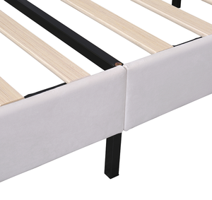 <b>Queen</b> <b>Size</b> Modern Pine Wood Upholstered Platform <b>Bed</b> with Flower Pattern Velvet Headboard Eco-Friendly Durable Beige - Product Image 4