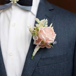 Toptan gelinlik damat yapay çiçek simülasyon gül düğün balo kırmızı sarı beyaz korsage broş bilek çiçek korsage - Product Image 5