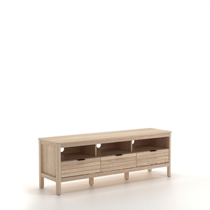 Modern Slatted TV Stand <b>with</b> <b>Drawers</b> and Open <b>Shelves</b> for Living Room - Product Image 2