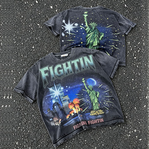 T-shirt Boxy Homme en Coton à Séchage Rapide Effet Délavé Streetwear Imprimé Numérique Statue de <span class=keywords><strong>la</strong></span> Liberté – Fournisseur Fighting Ant - Product Image 1