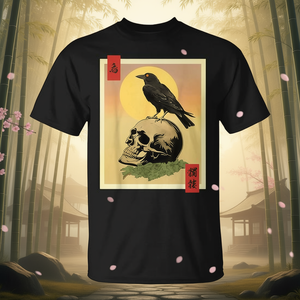 Camiseta japonesa con diseño de calavera y cuervo, estilo Ukiyo E, Kanji, era Edo - Product Image 3