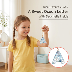 Seashell Letter <strong>Keychain</strong>, Ocean Style Initial Charm with Gold Chain, Cute Blue Shell Filled Letter for Kids, Personalized Gift - Product Image 2