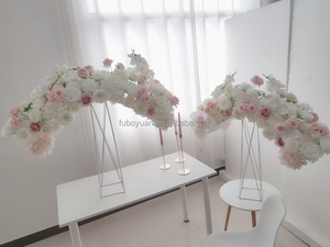 E décoration florale de table pour mariage rangée de fausses fleurs centre de table rouge rangée de roues de boules de fleurs soie artificielle chemin de fleurs roses - Product Image 2