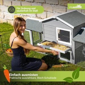 Cage à lapins en bois à deux étages, maison pour animaux de compagnie en bois, multifonctionnelle, résistante à l'hiver, avec toit en asphalte imperméable, toutes saisons - Product Image 4