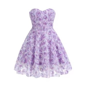 Abito da Sera Corto Stile Fatata Viola per Donna Sensuale Dolce con Spalle Scoperte Decorato con Rose 3D e Perline con Cerniera Taglia Personalizzabile - Product Image 3