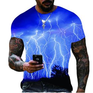 Camiseta de Verano 2022 para Hombre, Talla Grande, Estampado Digital 3D, Informal, con Diseño de Rayo, Manga Corta, Tejida - Product Image 4