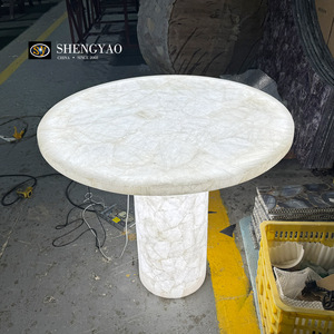 Illuminated Furniture <strong>Small</strong> Round <strong>White</strong> Crystal Quartz Translucent Stone Coffee <strong>Table</strong> for Bistro Boutique Cafe - Product Image 6