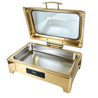 Plat à chafing rectangulaire électrique de luxe en acier inoxydable doré, durable, 9L, pour buffet alimentaire, ensemble chauffe-plats pour restaurant commercial