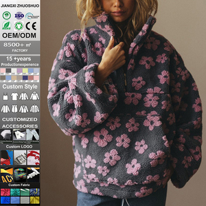 <span class=keywords><strong>Felpa</strong></span> con Cappuccio OEM di Alta Qualità con Zip 1/4, Motivo Floreale Invernale, Giacca in Pile Sherpa Calda con Zip, Felpe da Donna - Product Image 2