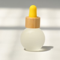 Flacon compte-gouttes rond en verre dépoli mat avec couvercle en bambou écologique, vide, pour cosmétiques, huiles essentielles, sérums, emballage personnalisé avec logo