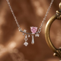 Collier Cœur Rose Populaire Transfrontalier pour Femme, en Cuivre Incrusté de Zircon, Style Ins, Design de Niche, Bambou Sportif, Or Véritable