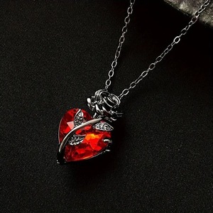 Collana con Ciondolo a Forma di Cuore in Stile Gotico Scuro, Tema <span class=keywords><strong>Amore</strong></span>, Design a Rosa in Miniatura, per Uomini e Donne - Product Image 5