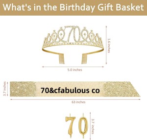 Décorations pour le 70e <span class=keywords><strong>anniversaire</strong></span> des femmes, bougies numérotées en alliage doré avec écharpe et diadème, cadeaux pour le 70e <span class=keywords><strong>anniversaire</strong></span> - Product Image 4