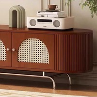 Meuble TV moderne en rotin, console multimédia, meuble de rangement en bois avec portes en rotin pour salon