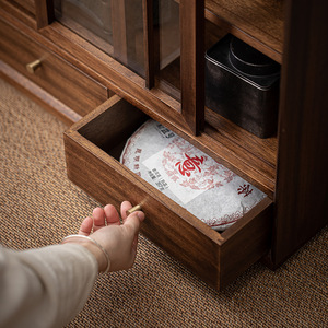 Guanlan Tea House Chinese Style Walnut Wood Storage Cabinet With Glass Doors For Tea Sets And <b>Teacups</b> Living Room Cabinet - Product Image 5