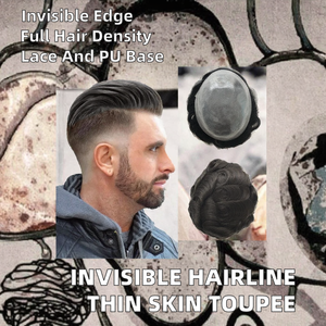 Toupee de Cabello Remy Indio para Hombre, Estilo Liso, Base de Encaje y PU, Mono, 100% Densidad, Nudos Invisibles, Diseño Central - Product Image 2