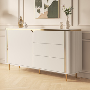 <span class=keywords><strong>Buffet</strong></span> de luxe moderne et léger en <span class=keywords><strong>bois</strong></span> massif et pierre avec 2 étagères et 3 tiroirs en acier inoxydable Meuble de rangement pour le salon - Product Image 2