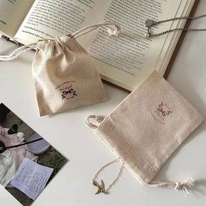 Recyclable Cotton Doubled <b>Drawstring</b> <b>Pouch</b> Custom Logo Printed Muslin Dust Bag - Product Image 3