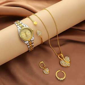 Conjunto de Reloj de Cuarzo Femenino de Lujo Minimalista, Esfera Redonda Clásica, Correa de Metal, Conjunto de Accesorios de Joyería de Moda de 4 Piezas - Product Image 2