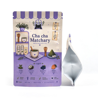 Sachets Mylar personnalisés mats de petite taille, résistants à l'humidité, avec fermeture éclair, à fond plat, avec design de marque propre pour poudre de matcha et aliments