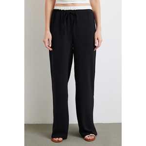 Pantalones Anchos de Pierna Ancha con Cintura Elástica Negra para Mujer - Product Image 3