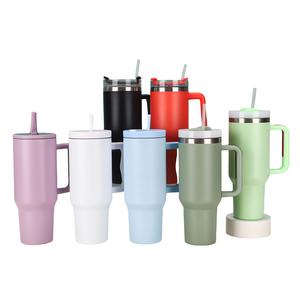 Gourde de voyage moderne en acier inoxydable de 40 oz avec poignée pliable et paille, bouteille d'eau portable par sublimation pour usage extérieur - Product Image 1