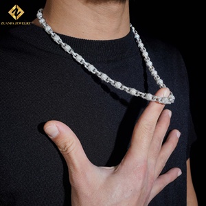 ZUANFA JEWELRY 925 Silver Rhodium Plated <b>Iced</b> <b>Out</b> Ball Link <b>Chain</b> Necklace Full Pave Round Moissanite Luxury Unisex Jewelry - Product Image 5
