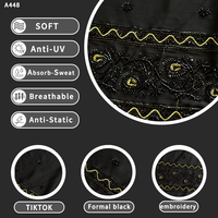 Tissu de dentelle noir brodé de luxe avec détails en fil doré, matériau élégant pour robes de soirée