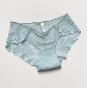 Culottes Bikini Femme Bleues à Dentelle Florale, en Maille Transparente, Ultra-fines, Respirantes, Taille Moyenne, Sexy, Vente en Gros, OEM ODM - Product Image 2