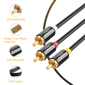Câble audio-vidéo stéréo 3 RCA mâle vers 3 RCA mâle plaqué or 24 carats en cuivre OFC pour subwoofer et <span class=keywords><strong>lecteur</strong></span> <span class=keywords><strong>DVD</strong></span> - Vente en gros - Product Image 3