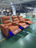 Sofá reclinable eléctrico de 3 asientos de cuero genuino para cine en casa, silla de cine con luz LED, sillones reclinables eléctricos para cine