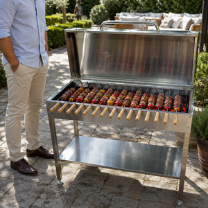 Parrilla Cipriota de Lujo, Asador Griego para Exteriores de Acero Inoxidable, 15 Brochetas, Parrilla Giratoria Automática con Tapa, Combustible de Carbón/Leña, 3-5 Personas - Product Image 3