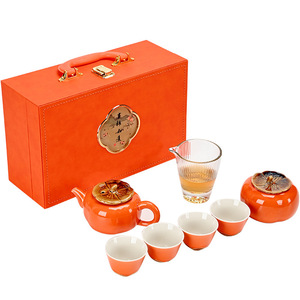 Persimmon <b>Tea</b> Set Porcelain Complete Kung Fu <b>Tea</b> Set Gift <b>Box</b> Office Use With Lid Dehua Origin - Product Image 5