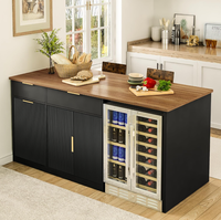 Îlot de cuisine avec plateau intégral, espace de rangement, prise électrique et éclairage LED – Table à manger moderne de hauteur comptoir