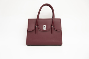 <b>Brown</b> Leather Look Handbag, Structured Tote Bag, Flap Purse with Metal Lock for Office Daily Use - Product Image 6