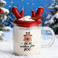 Mug à café en verre borosilicate de haute qualité avec couvercle en forme de corne de cerf, sans BPA, anti-fuite, cadeau personnalisé, design de Noël 2026, best-seller