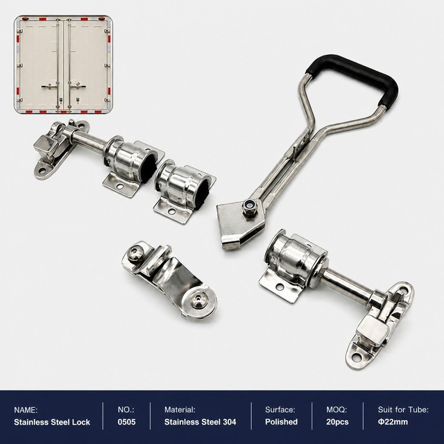 Factory Direct Stainless Steel Reefer Truck Door Lock Set for 22mm Pipe 304 Cam Bar Latch Kit for Box Truck Dry Cargo Van Parts