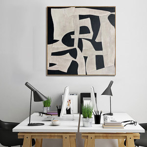 Dipinto a Olio su Tela Astratto Geometrico Moderno Originale di Tendenza <span class=keywords><strong>Nero</strong></span> <span class=keywords><strong>e</strong></span> <span class=keywords><strong>Grigio</strong></span> per Decorazione Murale di Hotel <span class=keywords><strong>e</strong></span> Casa - Product Image 3