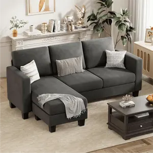 SANS国际电子商务可转换部分，带l形沙发，带亚麻织物搁脚凳，用于客厅