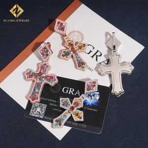 Multi Cut Colorful Diamond Hip Hop Custom Unisex New Jewelry Charm Pendant 925 Silver VVS Moissanite Iced Out <b>Cross</b> Pendant - Product Image 5