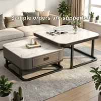 Table basse de style italien de luxe léger avec rangement pour salon, petit appartement, table TV carrée tendance en verre et dalle de roche